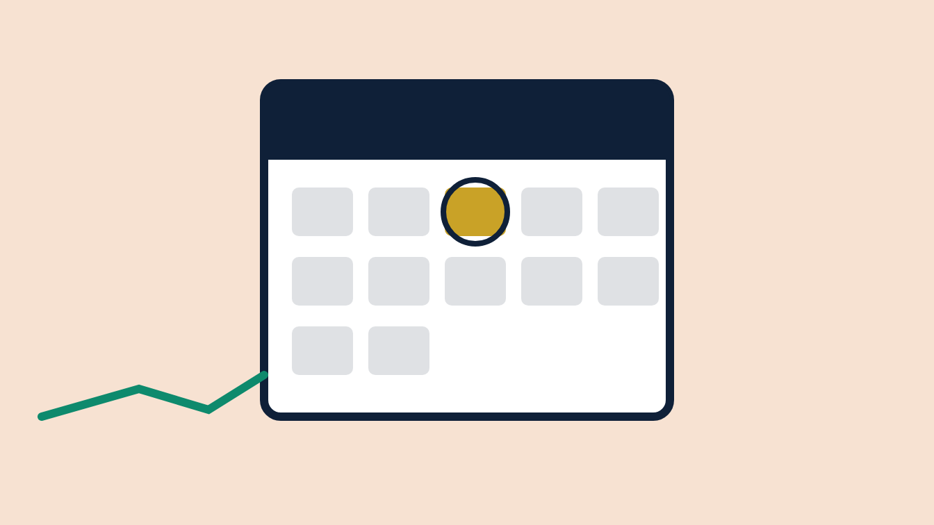 A calendar with Wednesday circled in gold