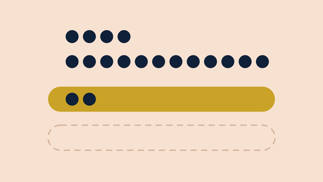 Rows of navy dots above a gold band that has stepped up from a dashed outline below