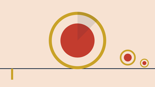 A gold ring with a smaller red disc inside it, the gap between the two standing for what prices took