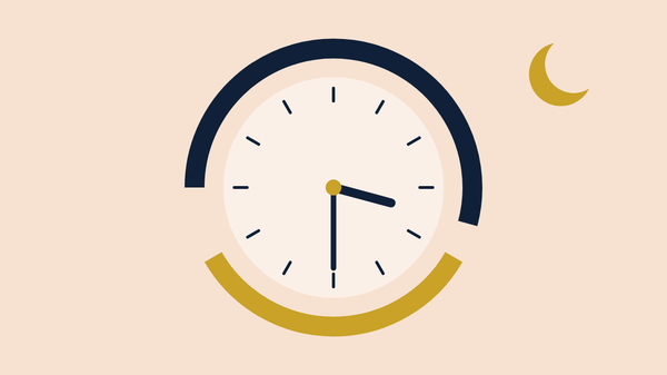 A clock at half past three, its dial ringed in navy for the day session and gold for the new evening session