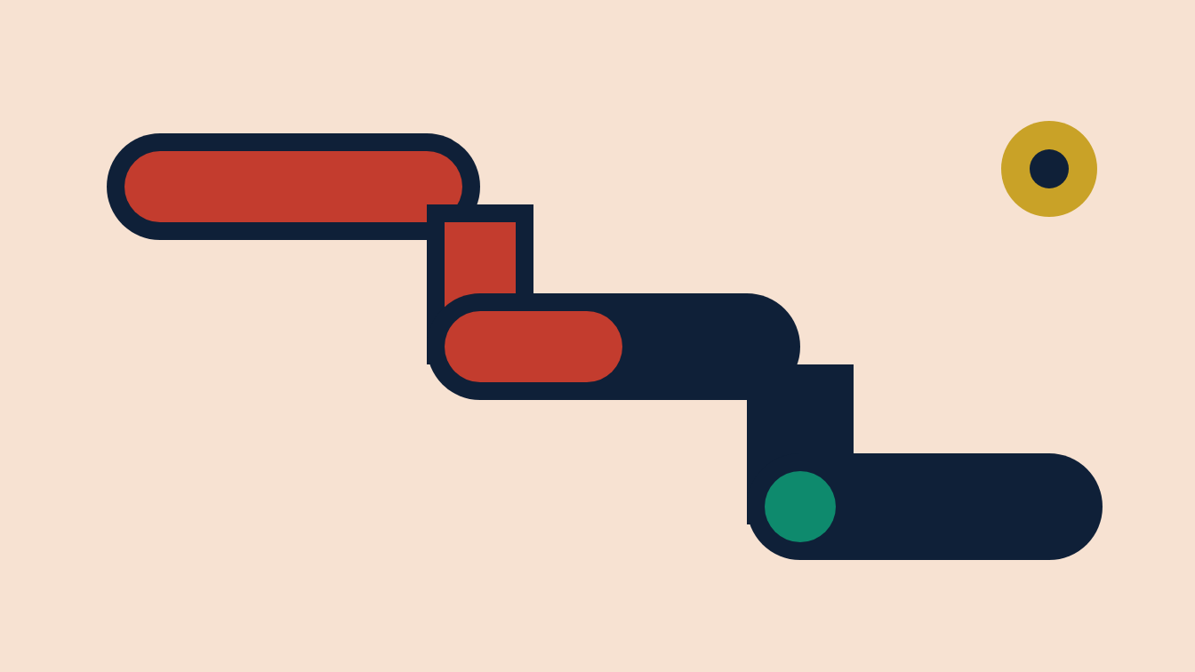 A navy pipeline stepping down in three segments; the red flow fills the first, half the second, and only a small green dot re